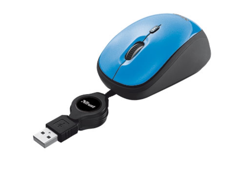 TRUST Mouse ottico Trust Yvi con filo retraibile blu